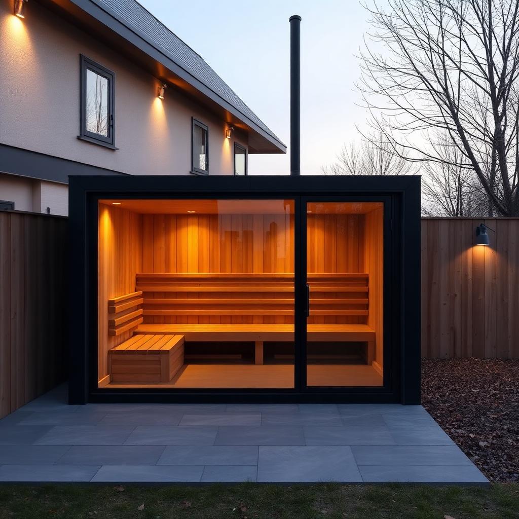 Timber-clad social sauna unit